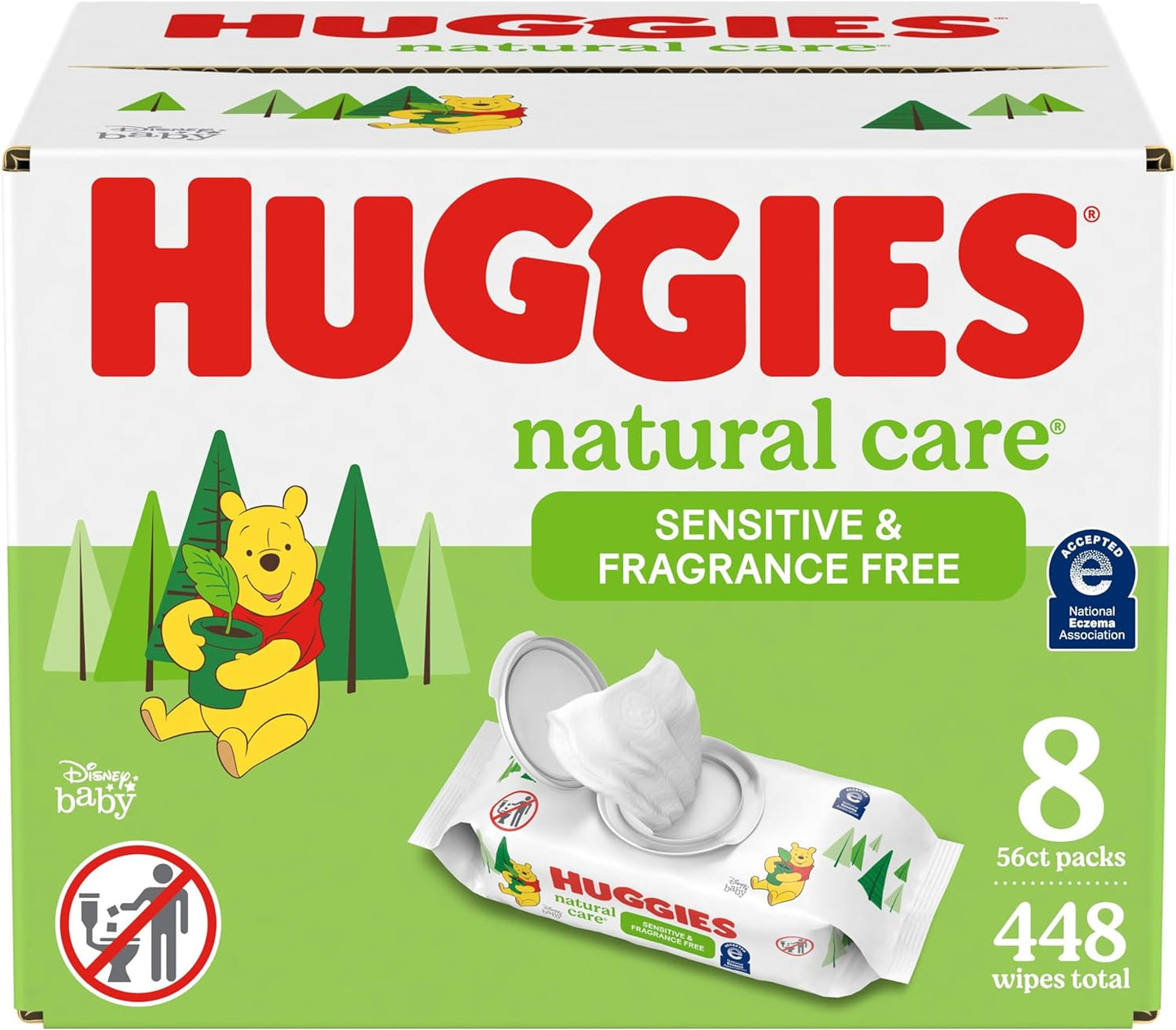 Huggies Natural Care Sensitive Baby Wipes, Unscented, Hypoallergenic, 99% Purified Water, 8 Flip-Top Packs (448 Wipes Total)